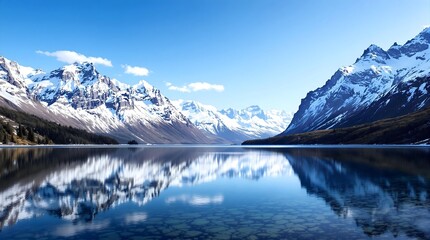 Fototapeta premium Mountain lake with crystal clear water and snow-capped mountains