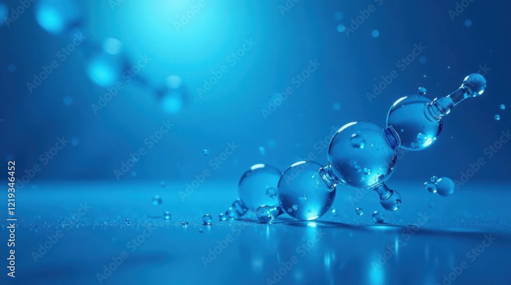 Aufkleber abstract blue spheres connected in a chain reflecting light on a smooth surface
