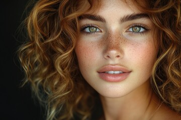 Naklejka premium Close-up portrait of a woman with distinctive freckles on her face