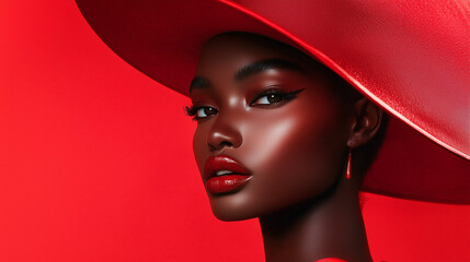 Elegant Portrait of a Female Model in Vibrant Red Tones – Designed for Fashion Advertisements