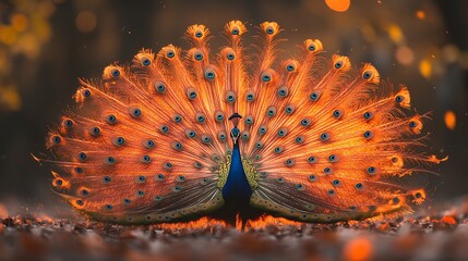 A peacock shaking its feathers in a dramatic courtship display