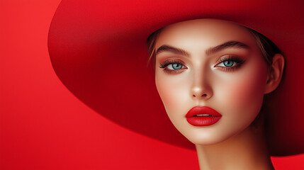 Elegant Portrait of a Female Model in Vibrant Red Tones &ndash; Designed for Fashion Advertisements