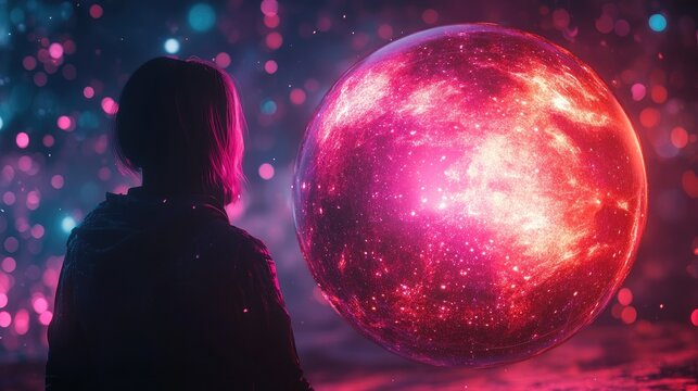 A 3D representation of a globe made up of colorful,