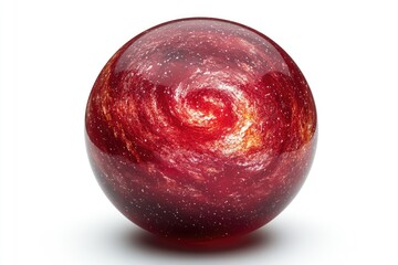 A bright red apple featuring a spiral design on its surface