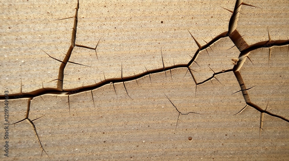 Aufkleber Detailed Close-up of Cracked, Textured Surface with Linear Patterns and Irregular Fractures