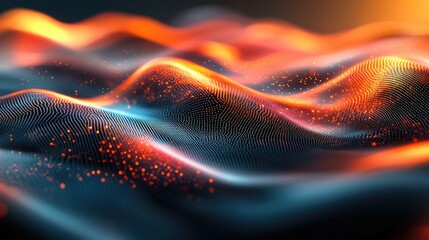 Abstract digital illustration featuring flowing waves in gradient colors,