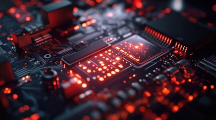 High-tech electronics component with glowing red LEDs