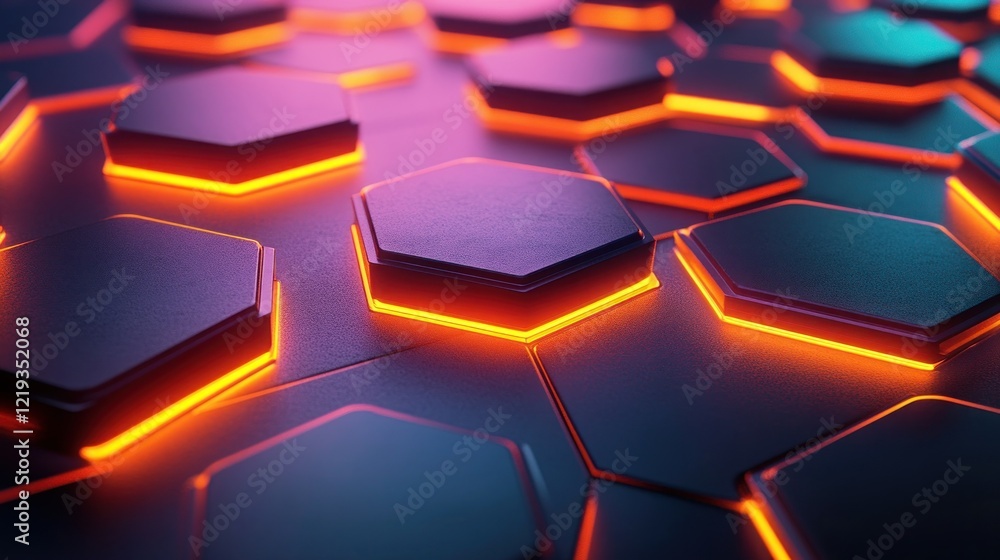 Poster glowing hexagon grid, abstract tech background