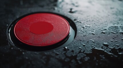A close-up shot of a small red button on a black background, perfect for highlighting details or adding a pop of color to your design