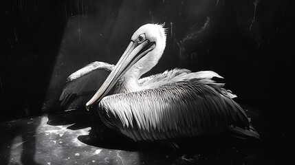 A pelican resting with wings outstretched to dry in the sun