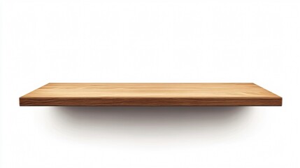 Modern Wooden Shelf on White Background with Wide Angle View