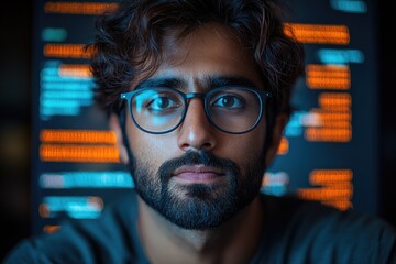 A person wearing glasses looking directly at the camera