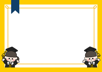 유치원 어린이집 학교 졸업 졸업식 배경 졸업테두리 노란테두리 학사모 어린이 일러스트