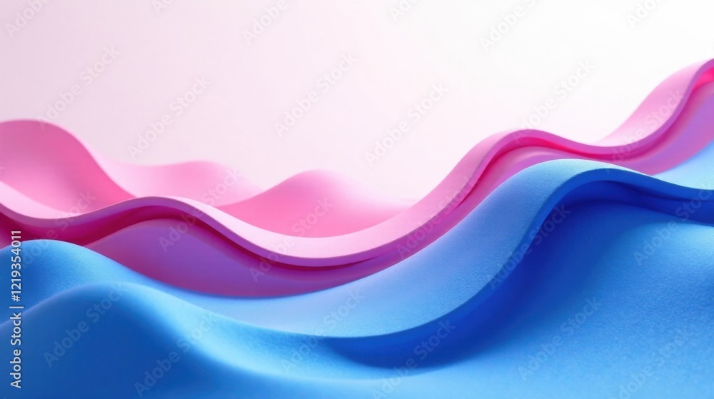 Aufkleber Abstract Pink and Blue Waveforms A Serene Visual Representation of Fluid Dynamics and Color Harmony