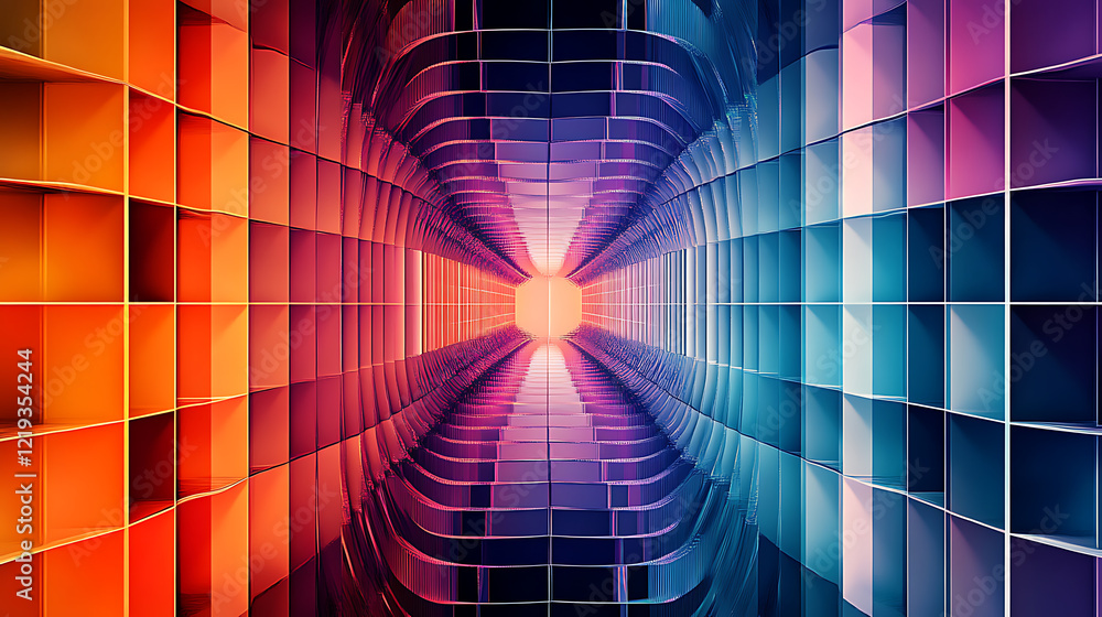 Poster dynamic abstract journey through a colorful 3d tunnel vibrant digital art futuristic perspective vis