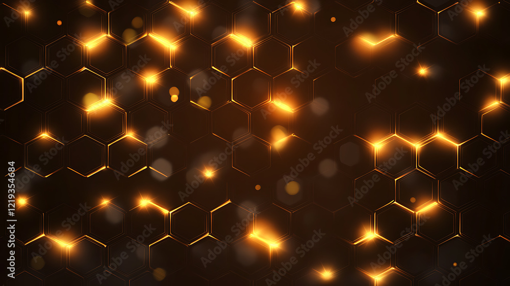 Poster dynamic golden hexagonal pattern animation digital space graphic design abstract environment close-u