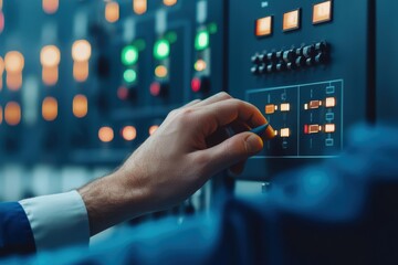 Close Up Of A Hand Adjusting An Industrial Control Panel