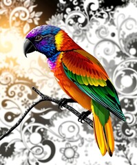 Obraz premium Colorful parrot against a striking black and white background.
