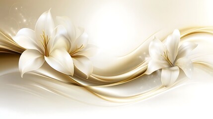 Elegant White Lilies on Golden Abstract Waves