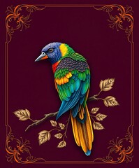 Obraz premium Elegant bird design with ornate floral frame backdrop.