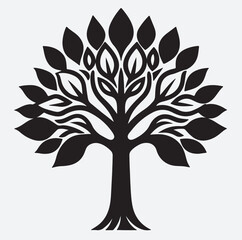 Obraz premium tree with leaves, décor tree black silhouette clip art silhouette vector art illustration