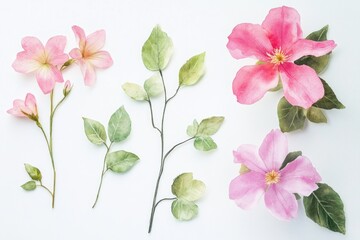 A cluster of pink flowers sitting on a clean white background