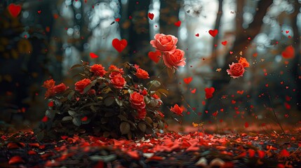 A heart-shaped rose bush in full bloom