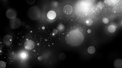 Glowing particles swirl in dark space, bokeh background, design element
