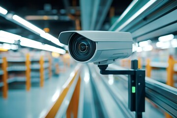 Modern security camera recording video inside a supermarket, monitoring shopping aisles to enhance safety and prevent theft, ensuring a secure environment for customers and staff