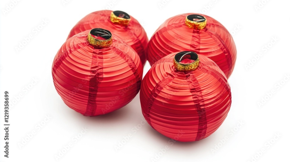 Poster paper lanterns in red color on a white background