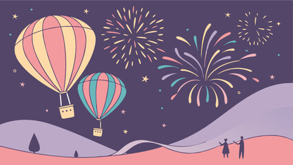 Festival Glow Wonderland: Lively Vector Background with Radiant Fireworks, Glowing Lanterns, and Vibrant Abstract Ribbons in a Dynamic Celebration Design