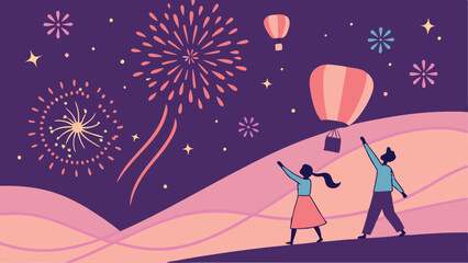 Festival Glow Wonderland: Lively Vector Background with Radiant Fireworks, Glowing Lanterns, and Vibrant Abstract Ribbons in a Dynamic Celebration Design