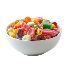 Colorful candies in a white bowl sweet treats sugary delights yummy candy bowl