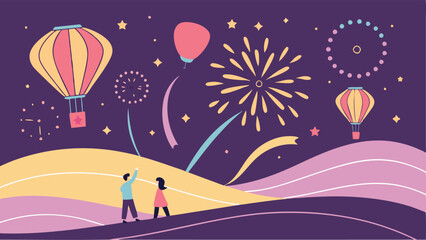 Festival Glow Wonderland: Lively Vector Background with Radiant Fireworks, Glowing Lanterns, and Vibrant Abstract Ribbons in a Dynamic Celebration Design