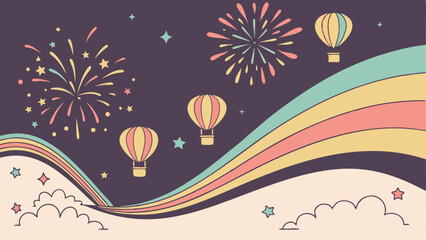 Festival Glow Wonderland: Lively Vector Background with Radiant Fireworks, Glowing Lanterns, and Vibrant Abstract Ribbons in a Dynamic Celebration Design