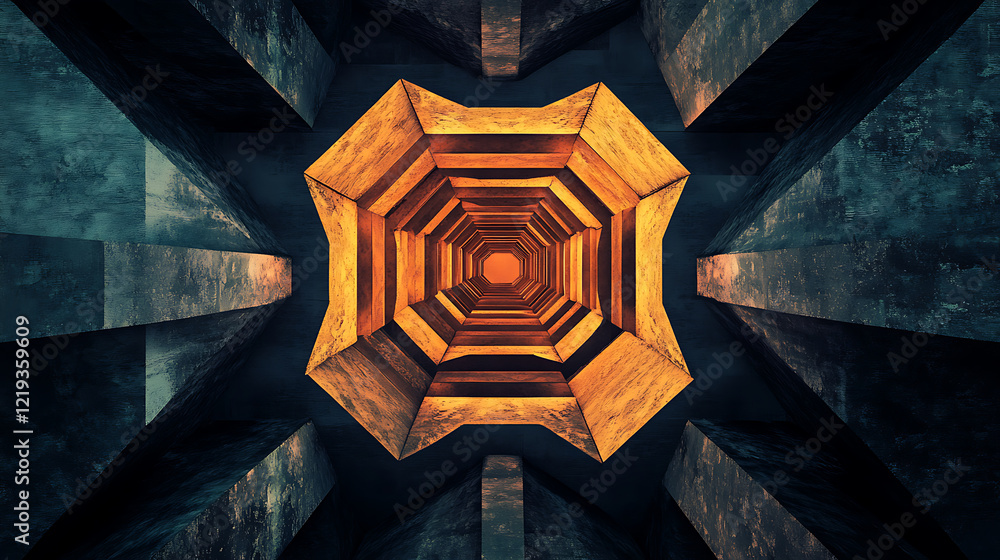 Poster exploring abstract geometry digital space 3d art futuristic environment aerial view visual conceptua
