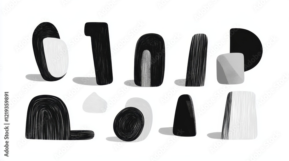 Poster creative abstract shapes in black and white on a minimalist background showcasing modern design elem