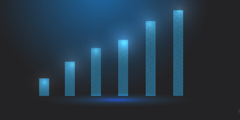 Fototapeta premium Abstract image of a growth chart in glowing blue. Low polygon or low poly design. particle, and triangle style design.Wireframe light connection structure. Vector wireframe concept.