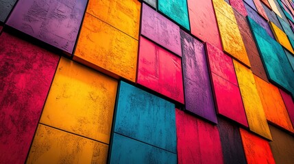 Fototapeta premium A vibrant abstract composition of stacked rectangular blocks in various colors,