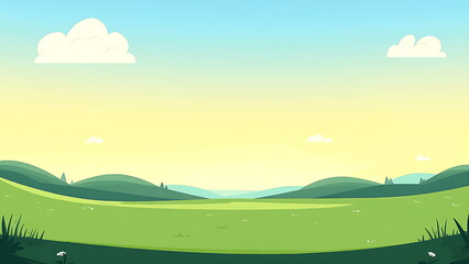 Fototapeta premium cartoon background green grass and blue sky