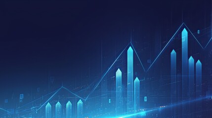 Fototapeta premium Blue Arrow on an Upward Stock Market Graph Representing Growth and Rising Success