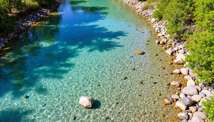 Obraz premium World Water Day. Crystal clear river in remote mountains at noon, nature's purity