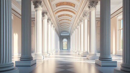 Chic hallway interiors with modern chandeliers and reflective marble floor finishes
