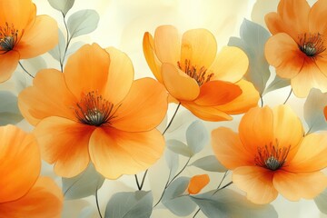 A group of vibrant orange flowers surrounded by lush green leaves