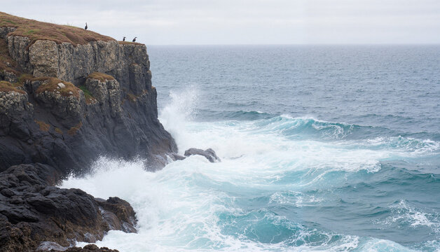 World Water Day. Powerful ocean waves crashing on rocky cliff, natural beauty - Powered by Adobe