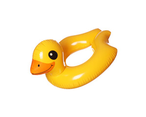 Duck shaped inflatable ring isolated on white. Beach accessory