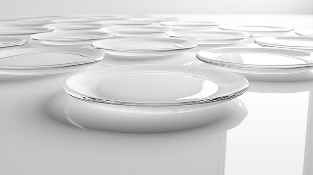 A minimalist arrangement of transparent, curved glass panels laid out in a grid pattern on a soft gradient background.