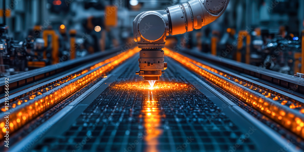 Poster advanced robotics manufacturing process with data analysis for optimized production and waste reduct