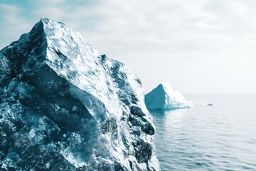A large iceberg floating in the ocean, suitable for use as a background or prop
