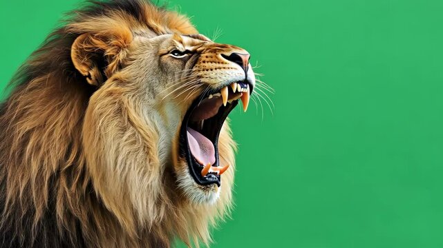 The roar of a lion on a green background